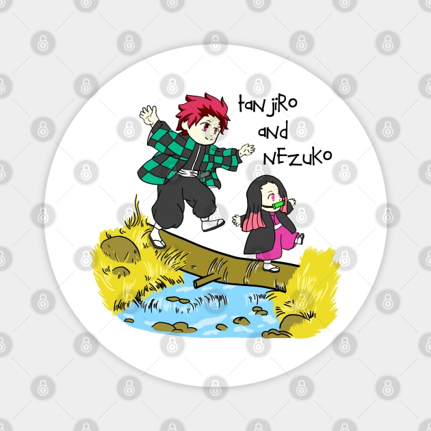 Tanjiro and Nezuko Magnet by Illustrasikuu